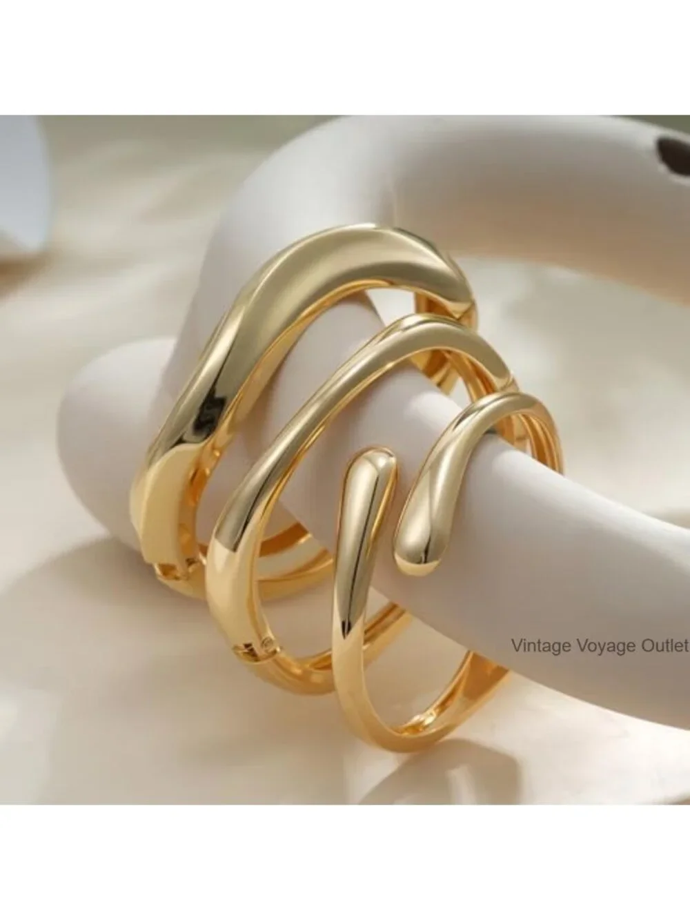 18K Gold Plated Bangle Bracelet Set Chunky Twist Cuff Non Tarnish Waterproof